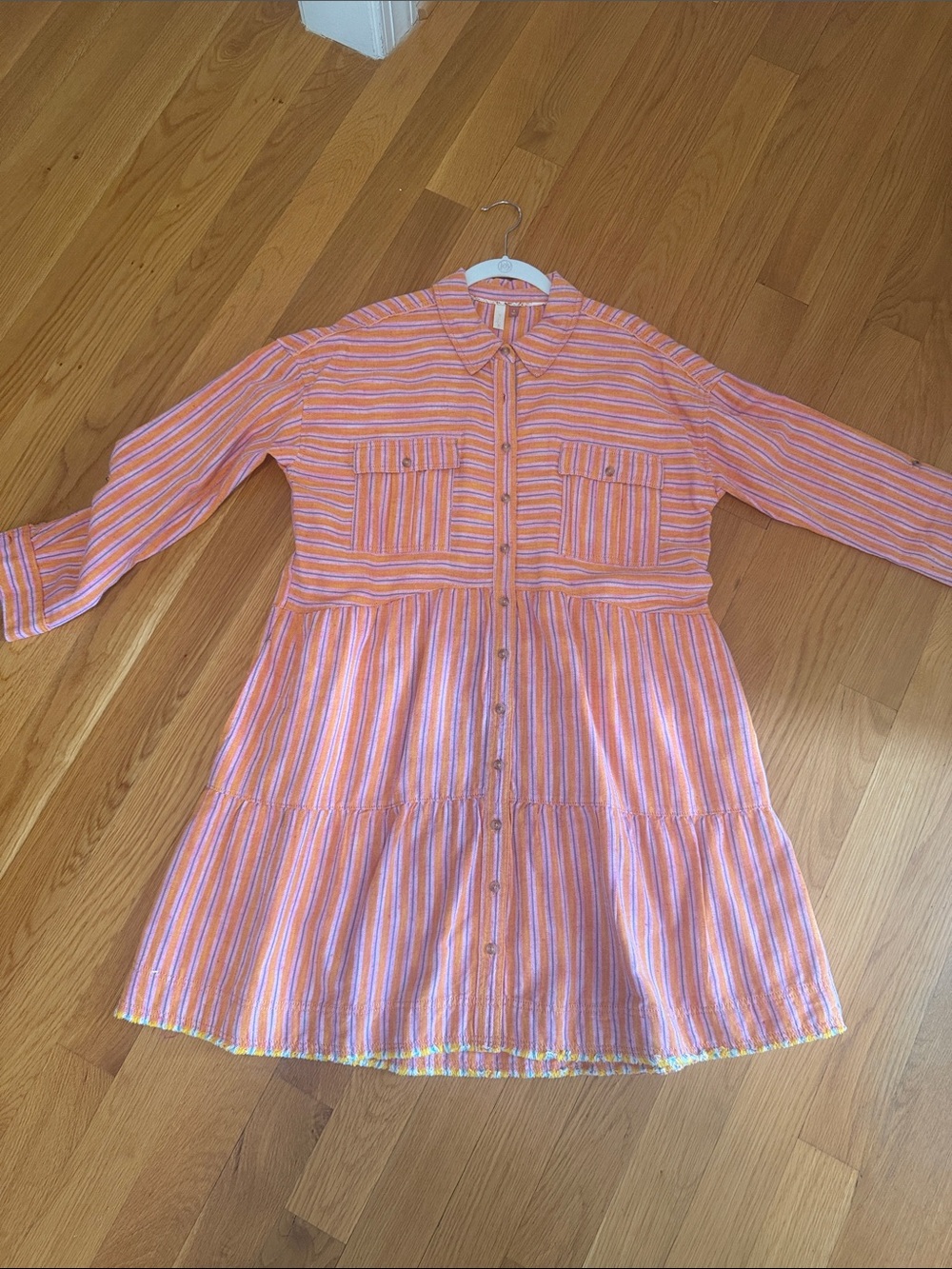 Pilcro Striped Shirt in Coral, Pink and Gray